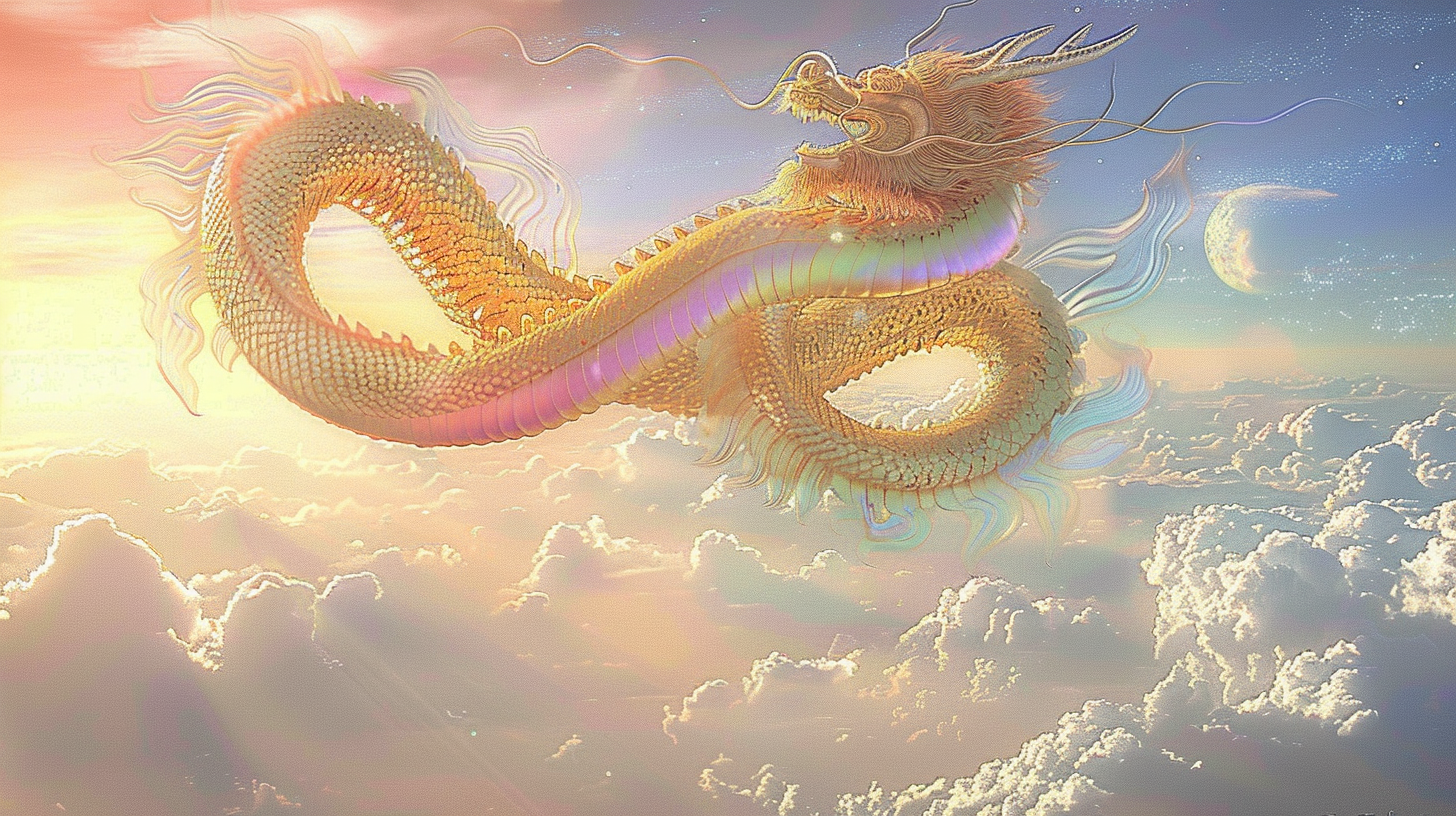朝焼けの雲海を遊泳する金の龍